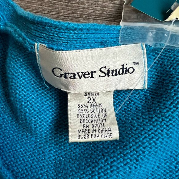 Vintage NWT Cerulean Blue Knit Short Sleeve Paisley Embroidered Cardigan Size 2X - Picture 3 of 5